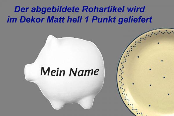 Sparschwein mittel mit Schrift (1 Zeile) matt hell 1 Punkt