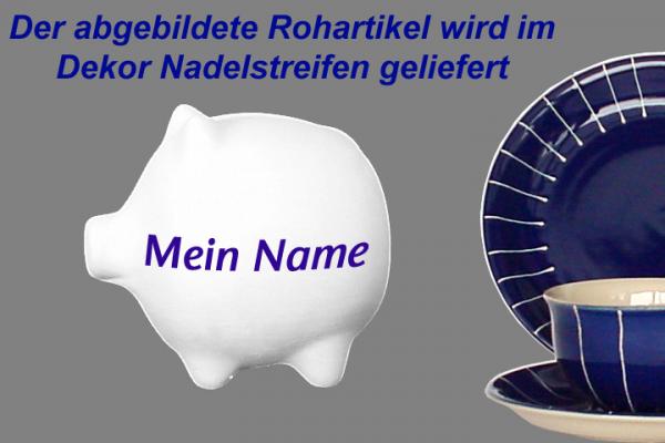 Sparschwein mittel mit Schrift (1 Zeile) Nadelstreifen blau
