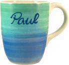 Cappuccinotasse mit Schrift (1 Zeile) Aqua