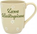 Cappuccino mit Schrift (2 Zeilen) Gänseblümchen