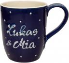 Cappuccino mit Schrift (2 Zeilen) blau 1 Punkt