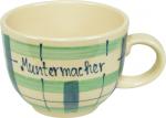 Jumbotasse mit Schrift (1 Zeile) karo grün-blau