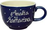 Jumbotasse mit Schrift (2 Zeilen) blau 1 Punkt