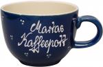 Jumbotasse mit Schrift (2 Zeilen) blau 3 Punkt