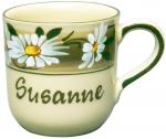 Namensbecher mit Schrift (1 Zeile) Dekor Margueritenblume