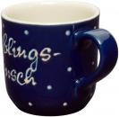 Kaffeebecher mit Schrift (2 Zeilen) blau 1 Punkt