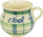 Mollytasse mit Schrift (1 Zeile) karo grün-blau