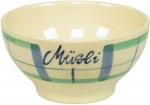 Müslischale 13 mit Schrift (1 Zeile) Karo grün-blau