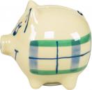 Sparschwein klein mit Schrift (1 Zeile) karo grün-blau