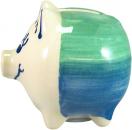 Sparschwein klein mit Schrift (1 Zeile) Aqua