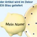 Sparschwein klein mit Schrift (1 Zeile) Elli blau