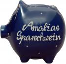 Sparschwein mittel mit Schrift (2 Zeilen) blau 1 Punkt