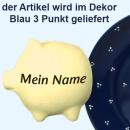 Sparschwein mittel mit Schrift (1 Zeile) blau 3 Punkt