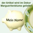 Sparschwein mittel mit Schrift (1 Zeile) Dekor Margueritenblume