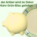Sparschwein mittel mit Schrift (1 Zeile) karo grün-blau