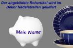 Sparschwein klein mit Schrift (1 Zeile) blau Nadelstreifen