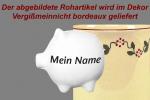 Sparschwein klein mit Schrift (1 Zeile) Vergissmeinnicht bordeaux