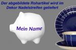 Sparschwein mittel mit Schrift (1 Zeile) Nadelstreifen blau